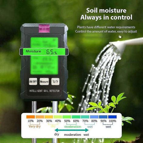 Bodenfeuchtemesser 6-in-1 Boden-pH-Meter Feuchtigkeit/Fruchtbarkeit/pH-Wert/Temperatur/Luftfeuchtigkeit/Licht 90-Grad