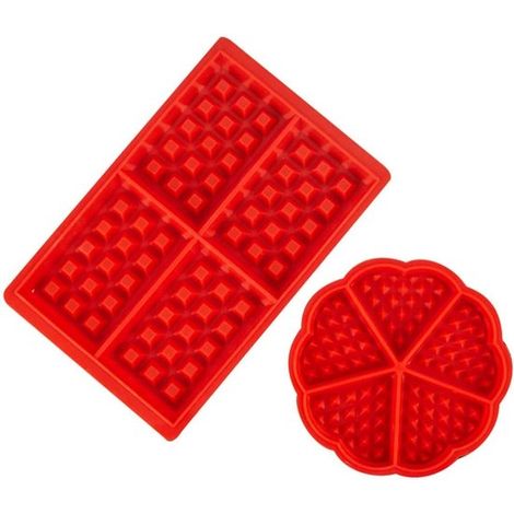 Moules à gaufres - Set de 2 - Moule à biscuits - Moule à pâtisserie - Siliconen - Gaufrier antiadhésif - Forme cœur/rectangle - Pour gaufres, savon, Snoep , chocolat, biscuits - Rouge