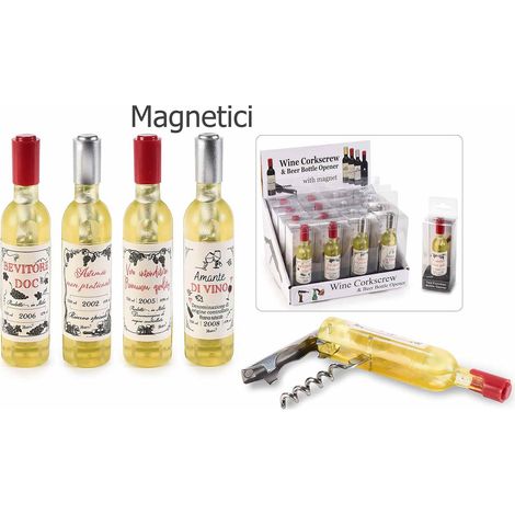 Bottiglia cavatappi apribottiglia per vino / birra con magnete in confezione regalo ed espositore da 16 pezzi, set da 16 pezzi, Ø 2,5 cm x 11,5 H