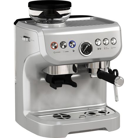 15 Bar Coffee Machine, with Adjustable Grind, Steamer Accessories - Silver Colour (1/5)