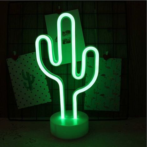 Enseigne lumineuse LED néon décorative, veilleuse, alimentée par USB/piles, idéale pour Noël, un anniversaire, une fête, une chambre d'enfant, un salon ou un mariage (Cactus) (1/3)