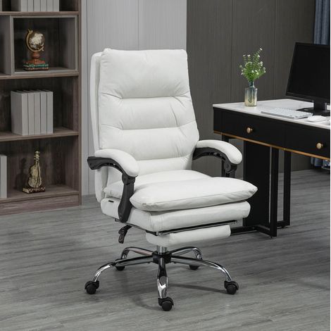Silla de oficina 65x72x109-117 cm blanco crema en poliéster con masaje, calor lumbar y reposapiés (1/5)