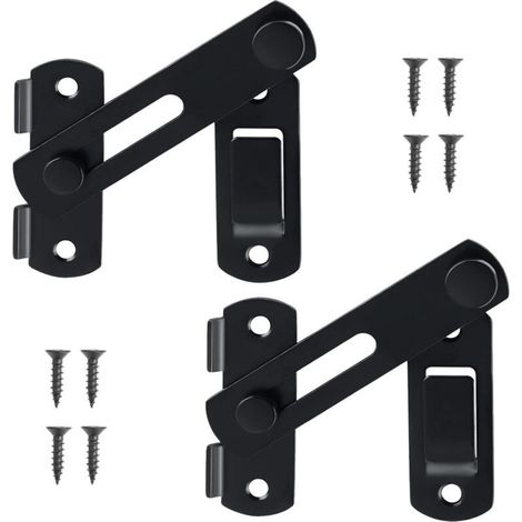 2 verrous de porte noirs avec 8 vis, loquet en acier inoxydable à 180°, adaptés aux portes intérieures, portes en bois, portes de salle de bain de jardin et fenêtres de garage extérieures (1/5)