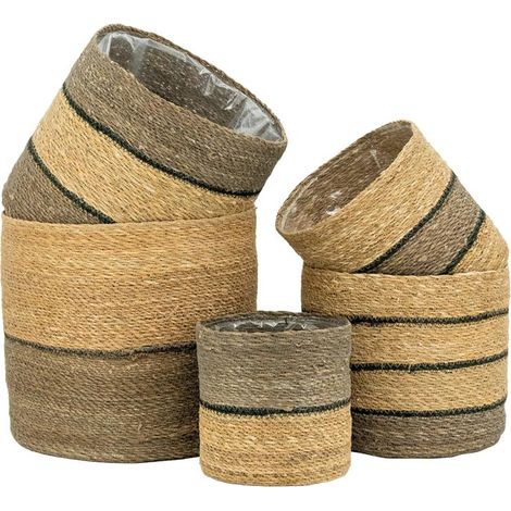 Série de 5 cache-pots en jute naturelle et brun – Forme droite avec doublure plastique (1/4)