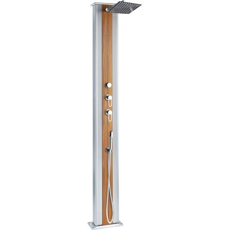 Doccia Solare Ibrida da Giardino 40L Miscelatore e Doccetta Lavapiedi Alluminio Metallizzato/Legno (1/5)