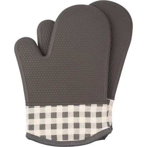 Gants de Cuisine résistants à la Chaleur avec Doublure en Coton et Silicone pour Cuisine, pâtisserie, grillades, Barbecue, Gris, Taille L (1/5)