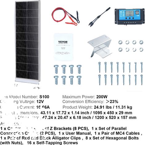 Kit de panneaux solaires, module PV haute efficacité, design étanche, 200W (1/2)