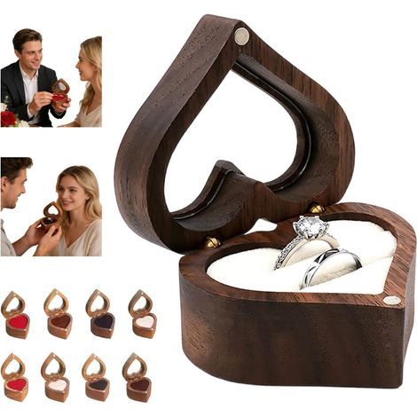 Hölzerne Verlobungsringbox für Schmuck, kleine Vintage-Aufbewahrungsboxen aus Holz für Hochzeit, Verlobungsgeschenk, Zeremonie, Valentinstag, Heiratsantrag (weiß - Doppelfach) (1/5)