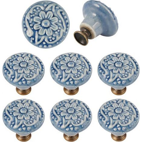 Maniglie per cassetti in ceramica vintage - pomelli per mobili - viti incluse - adatte per toelette - set da 8 pezzi - stile A (1/5)