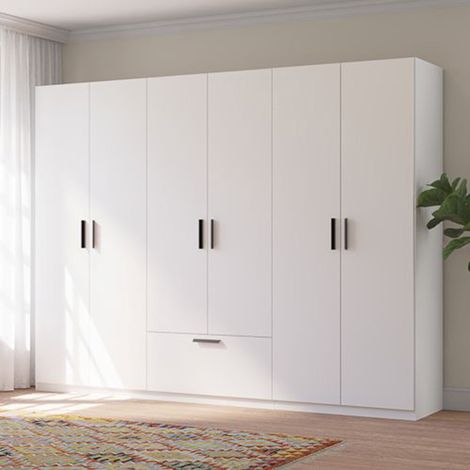 Armario Grande Libaha, Guardarropa Dormitorio 3 Estantes, Barra para Colgar, 1 Cajón, 269x210h cm Blanco (1/5)