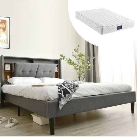 Bett Doppelbett Stauraum 140 200 LED USB Grau OKMYHOME (1/5)
