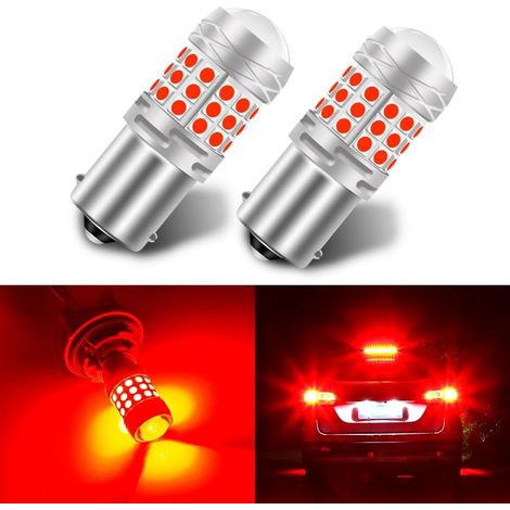 Ampoules LED 1156 Rouge - Lot de 2 - Aluminium 3030 42SMD - Frein et Position Arrière - Véhicules 12-24V - BA15S P21W (1/5)