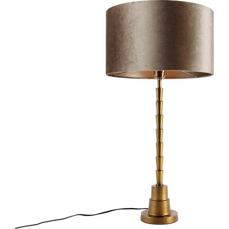 Table Lamp Bronze with Velvet Shade Taupe 35cm - Pisos (1/5)