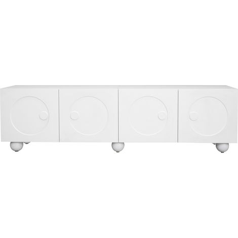 Mobile TV bianco moderno 180,5 x 38 x 50 cm con ante a rilievo rotondo (1/5)