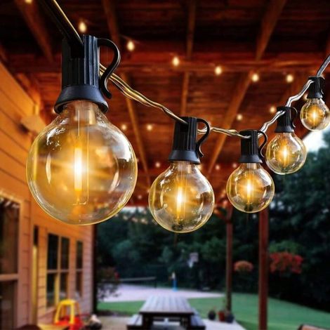 Guirlande Guinguette Extérieur, 15M/50FT G40 LED Guirlande Lumineuse Intérieur Exterieur avec 25 Ampoules + 1 Rechange 2700K Blanc Chaud Étanche pour Mariage,Patio,Café,Jardin (1/5)