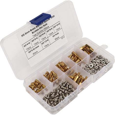 Kit de 180 entretoises, vis et écrous unidirectionnels en acier au carbone, assortiment de fixations M3 avec boîte (1/5)