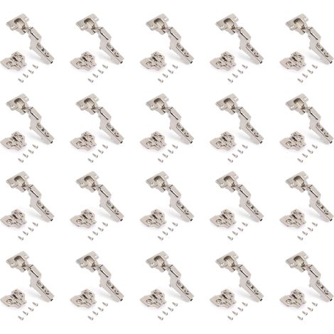 Emuca Kit von 20 Topfscharniere X92 Innenanschlag, Schließautomatik, Kreuzmontageplatten zum Schrauben, Höhe 0, Stahl, vernickelt