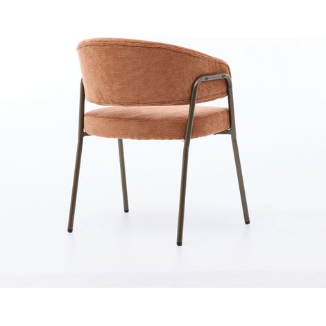Chaise de salle à manger moderne en chenille avec accoudoirs, fauteuil rembourré à pieds métalliques laiton vieilli pour cuisine et salle à manger, lot de 1, orange (1/5)