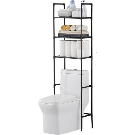 Hofuton Étagère de Rangement pour Salle de Bain, Meuble de Rangement au-Dessus des Toilettes, Économiseur d'espace, Autoportant, Noir (1/5)