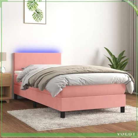 Sommier tapissier - FAF7291712410840 - 80x200 cm - Velours rose - Bande LED intégrée (1/5)
