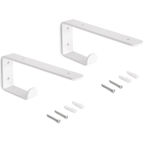 Emuca Juego de soportes para estante de madera Shelf con colgador integrado, Acero, Pintado blanco