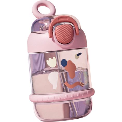 Gourde enfant 450 ml en plastique anti-fuite et anti-chute, portable, avec paille, rose, idéale pour la maison, l'école et les voyages. (1/5)