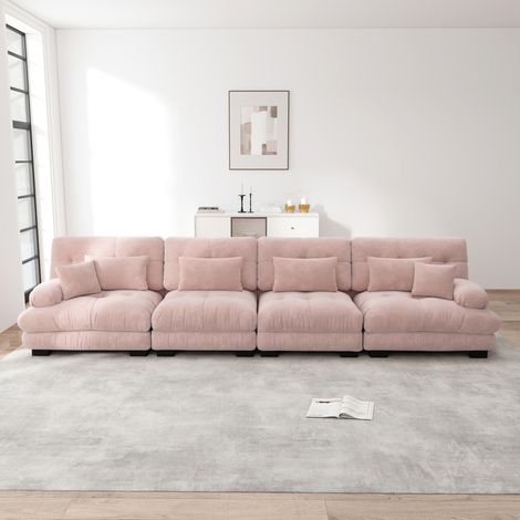 Modulares Ecksofa 406 x 77 x 81 cm aus rosa Chenille, tiefe Sitzfläche – MEUBLIV (1/5)