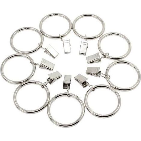 Pinces à Rideaux avec Anneaux, 30 pièces, en Couleur Argent, Ø 32 mm extérieur, Ø 25 mm intérieur, Clip Rideau avec Crochet, Pince Polyvalente pour Rideaux avec Anneau, Crochets Multi usages Mai (1/5)