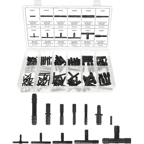 Kit di 113 raccordi per tubi flessibili del vuoto per autoveicoli, assortimento di raccordi a T, connettori dritti e riduttori, resistenti al calore, compatibilità universale.