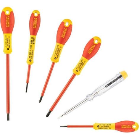 Jeu de 6 Tournevis Isolés 1000V - STANLEY FATMAX - 0-65-443 - Electricien + Pozidriv + Testeur (1/5)