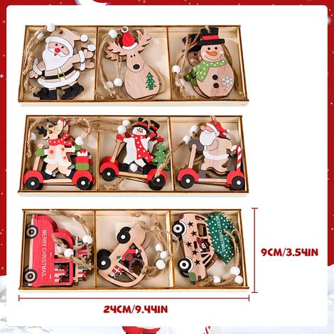 27 pezzi di decorazioni natalizie in legno pendenti, decorazioni per albero di Babbo Natale appese, pupazzo di neve e renna per albero di Natale (1/4)