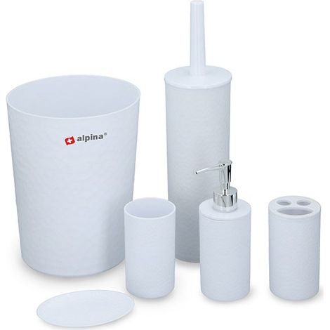 Ensemble de salle de bain - ALPINA - 6 éléments - Plastique - Blanc - Accessoires de salle de bain