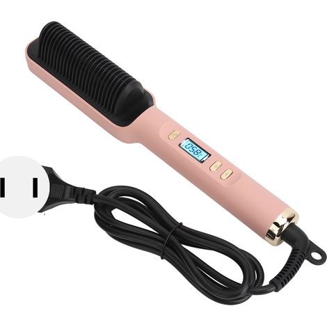 Peigne lissant 2 en 1 à ions négatifs, chauffe rapide uniforme PTC, avec écran LCD, rose, fiche américaine (1/5)