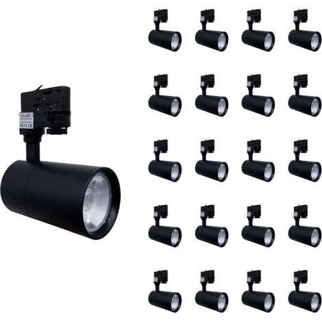 Spot LED sur Rail 30W 80° Compact Triphasé NOIR - Pack de 20 - Blanc Froid 6000K - 8000K - SILAMP (1/3)