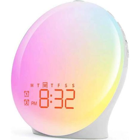 Réveil Lumière Bluetooth,Radio Eveil Matin Lumineux Lampe de Chevet 20 Niveaux de Luminosité Simulateur d'Aube et Crépuscule 2 Réveils 22 Sons Naturels Fonction Snooze 17 Couleurs Veilleuse Enfant (1/5)