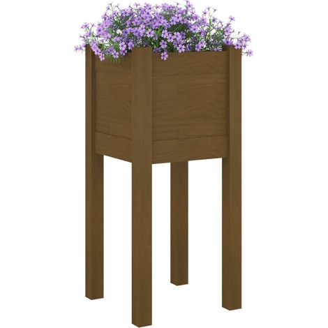 Jardinière haute en bois 31 x 31 x 70 cm, pin massif, bac à fleurs surélevé pour extérieur, miel (1/5)