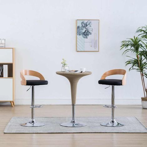 Lot de 2 Chaises de bar Tabourets de bar - Tabouret Haut Noir Similicuir et bois courbé BV631084 - BonneVie (1/5)