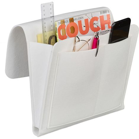 Relaxdays Betttasche, zum Einhängen, 5 Fächer, Aufbewahrung Bett & Sofa, Filz Bettorganizer HBT 26 x 28 x 5 cm, weiß