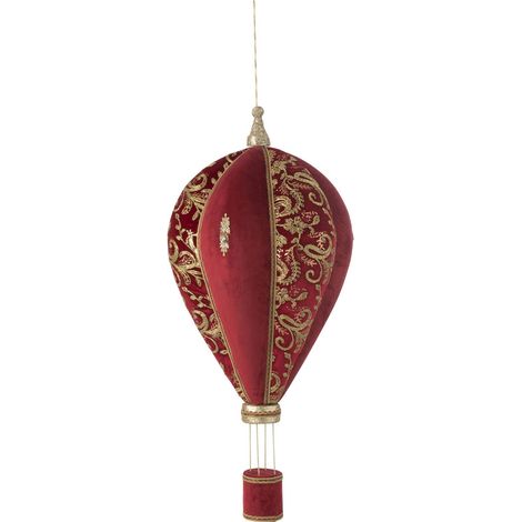 Suspension montgolfière rouge or en polyfoam textile décoratif