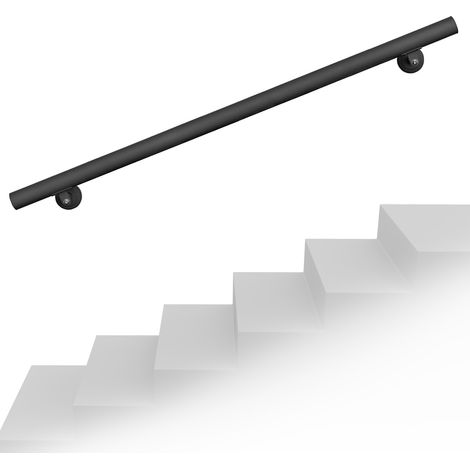 Wiltec – Main courante escalier 190cm noire acier revêtement par poudre – Installation murale facile – Fixation solide et durable – Pour usage résidentiel et commercial
