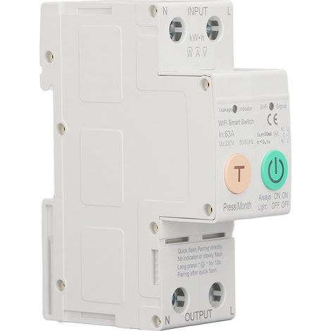 Interrupteur différentiel intelligent 2P 63A 230V AC WiFi, disjoncteur à commande à distance, installation sur rail DIN, protection contre les fuites. (1/5)