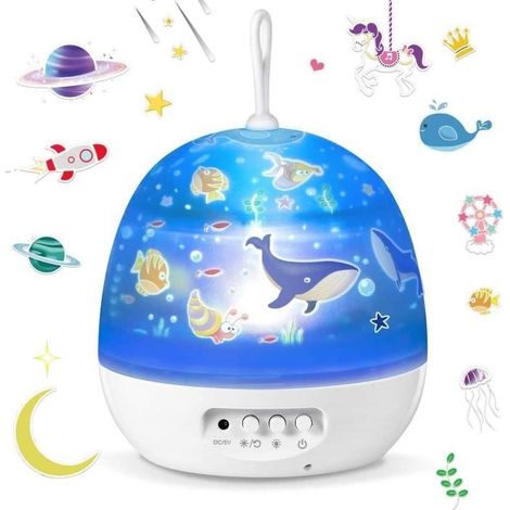 NetBoat Veilleuse Enfant Etoile Projection, 8 Couleurs + 2 Modes d’alimentation, 360 degrés Rotation Lampe Projecteur, Led Veilleuse Bébé (1/4)