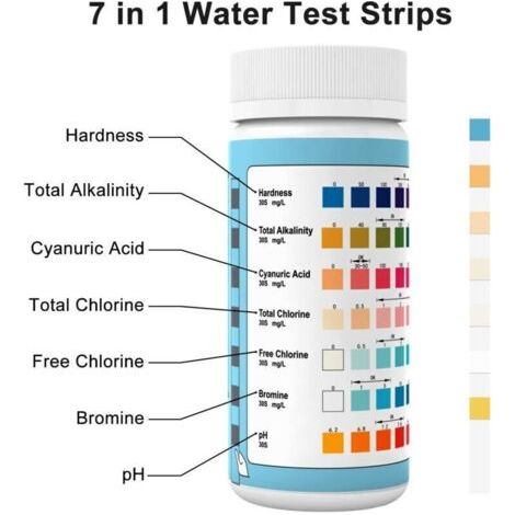 7 en 1 Bandelette Piscine, 100 Test Piscine Bandelettes Testeur Piscine et Spa, Languette Piscine Test Eau Piscine Test ph,Chlore Le Brome, la Dureté Totale, l’Acide Cyanurique and More (1/3)