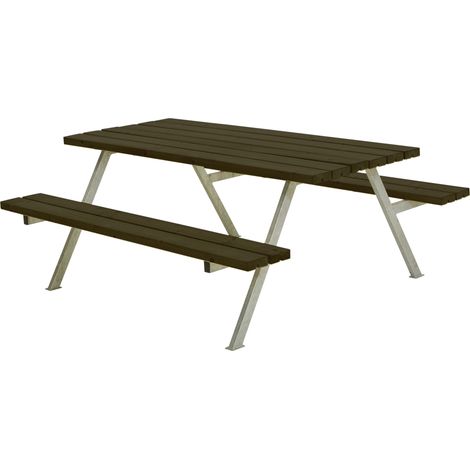 Plus Picknicktisch Alpha Stahl-Holz 177 x 185 x 73 cm schwarz
