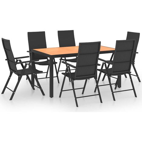 Juego de comedor de jardín 7 piezas negro y marrón vidaXL (1/5)