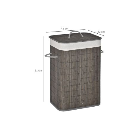 Panier à linge gris en bambou étroit 83 L avec couvercle, poignées et sac amovible pour salle de bain, chambre et buanderie (1/5)