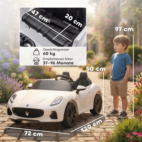 Voiture électrique Maserati pour enfants, 2 places, batterie 12 V, télécommande, lumières LED, fonction musicale, blanche (1/5)