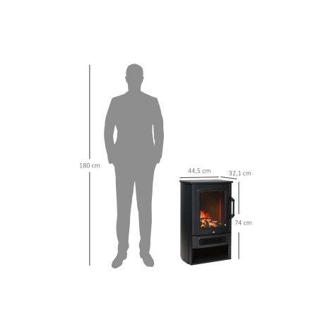 Cheminée électrique noire 1000/2000 W avec effet de flammes réaliste et thermostat pour salon chambre et bureau (1/5)
