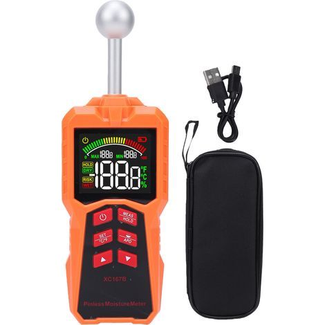 Spherical Moisture Meter with Pin Probe - No Drilling Required, with LED Light - for Walls, Wood, and Plaster (1/5)
