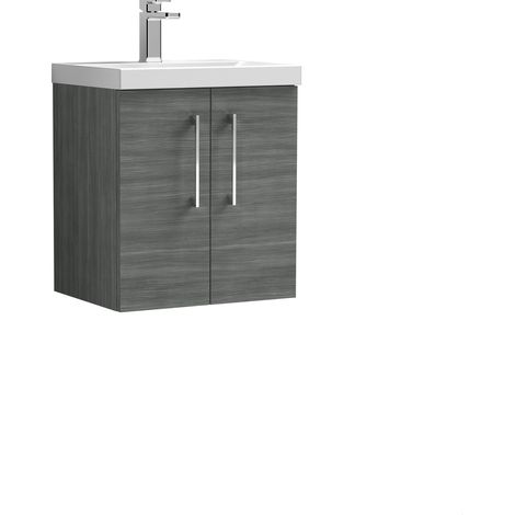 Balterley Contemporary Bathroom Wall Hung 2-Door Vanity & Thin-Edge Basin, Anthracite, 500mm